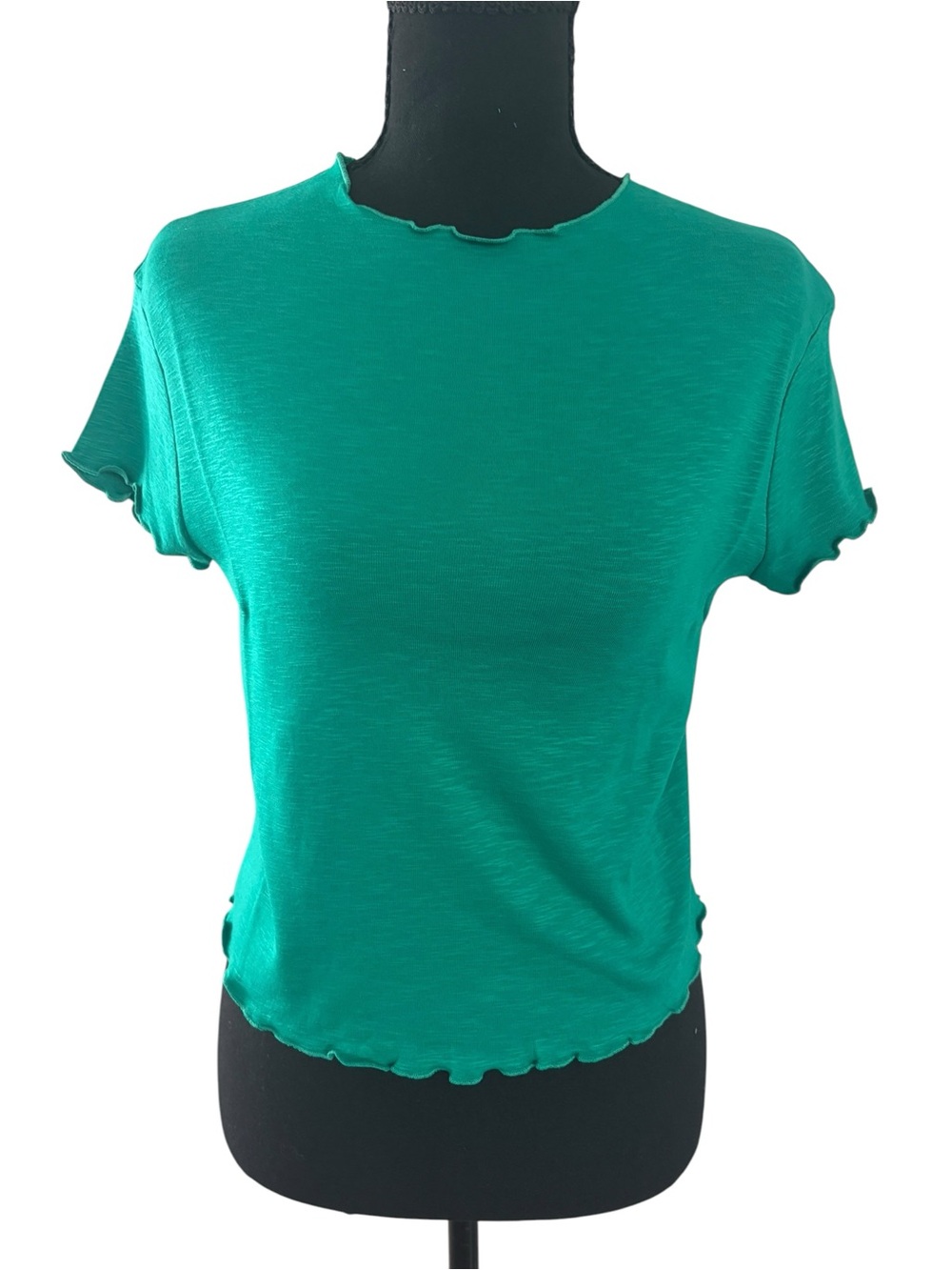 Zenana Outfitters Teal Lettuce-Edge Short Sleeve Tee